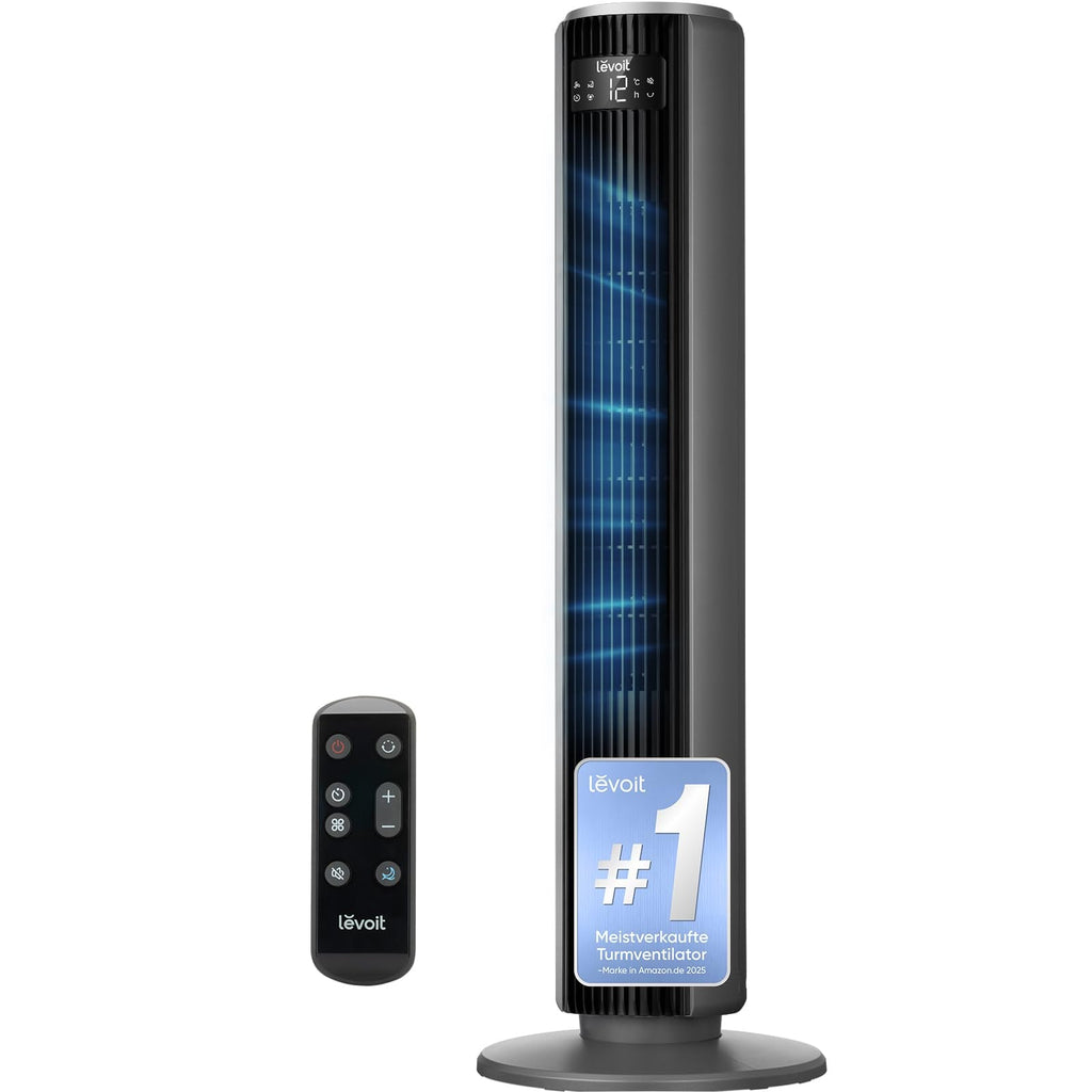 Levoit LTF-F362-WEU Classic Turmventilator 92cm – 20dB, 7,9m/s, 12 Stufen, Speicher, LED, 24W, Leinenweiß
