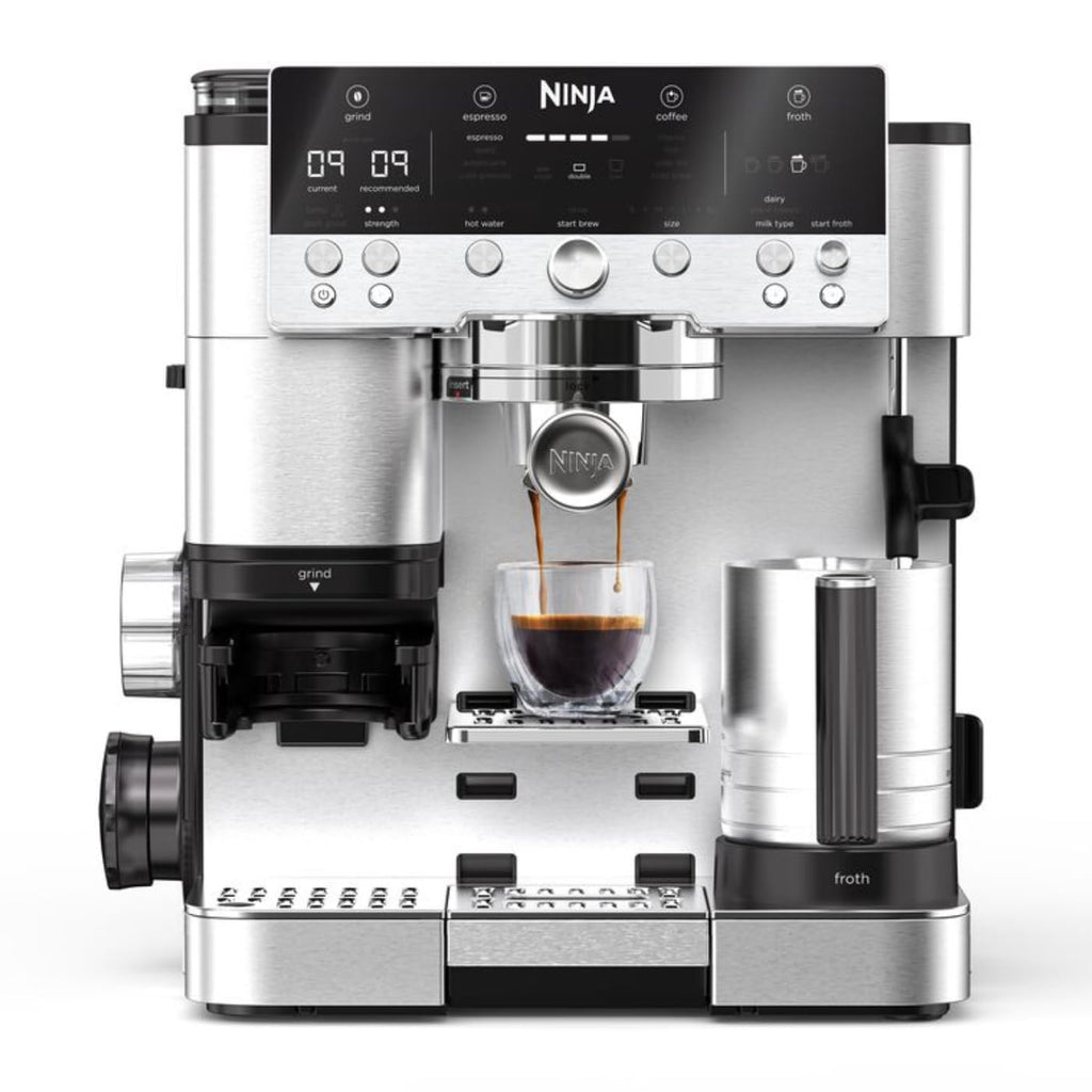 Ninja ES601EUGM Luxe Premier 3-in-1 Kaffeemaschine 2L – Barista-Assist, Mahlwerk, Mikroschaum, Grau Metall