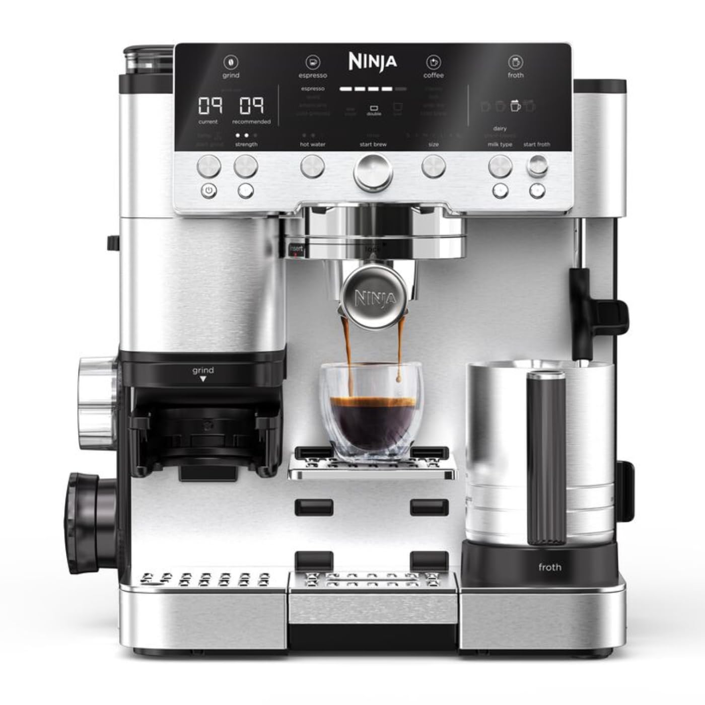 Ninja ES601EUGM Luxe Premier 3-in-1 Kaffeemaschine 2L – Barista-Assist, Mahlwerk, Mikroschaum, Grau Metall