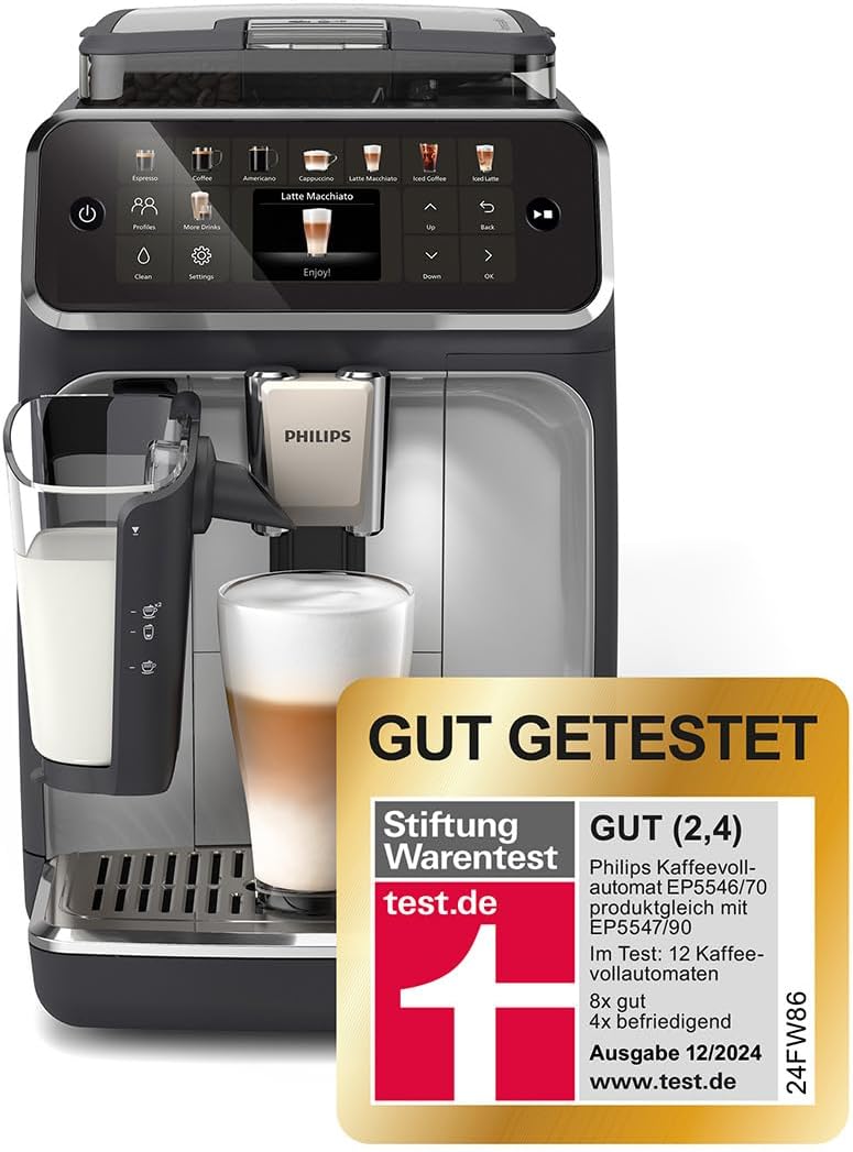 Philips EP5546/70 5500 Series LatteGo Kaffeevollautomat 1,8L – SilentBrew, 20 Getränke, QuickStart, Schwarz/Silber