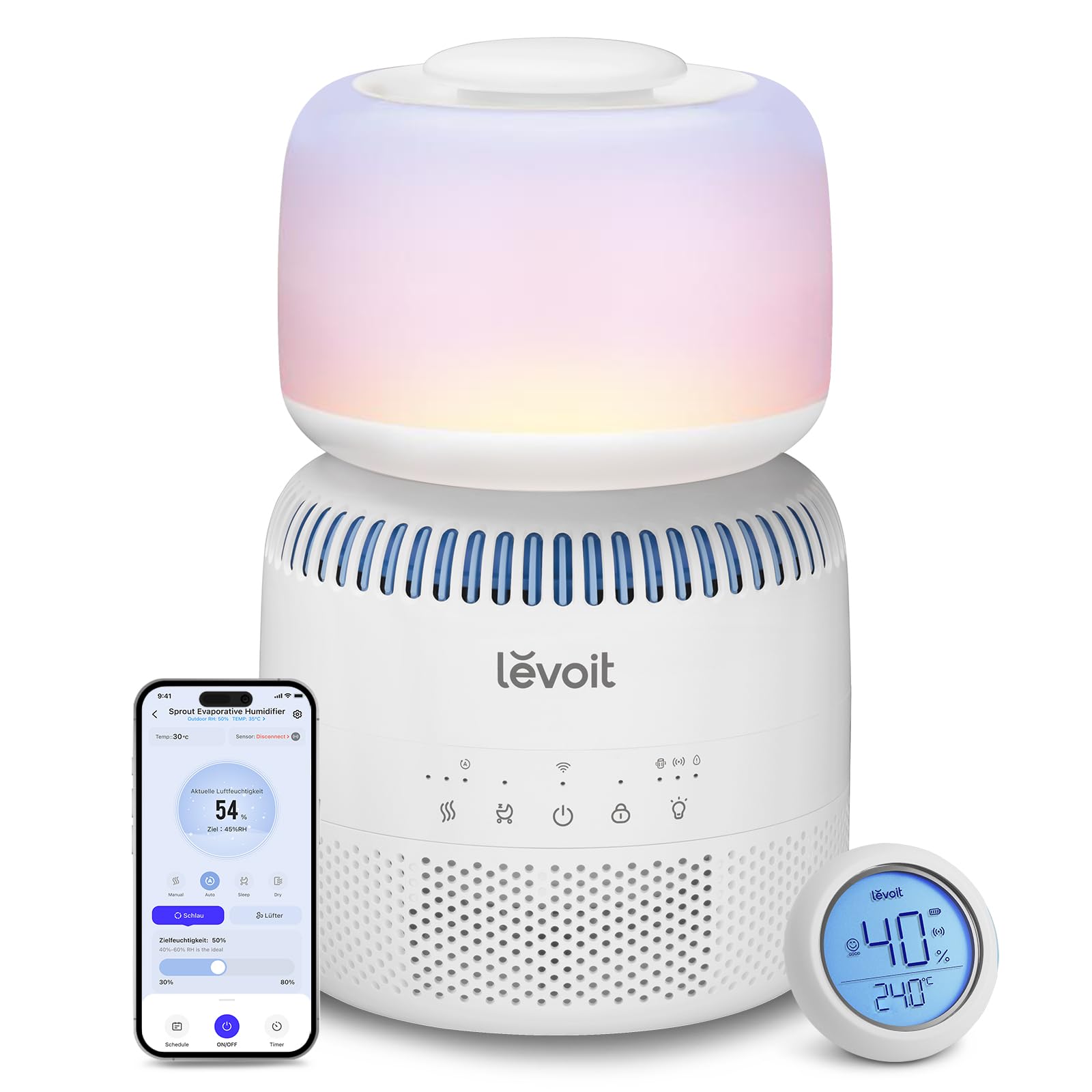 Levoit OasisMist LUH-O451S Luftbefeuchter 4,5L – Warm & Kalt, VortexMist, 550ml/h, 26dB, WiFi, Mondweiß