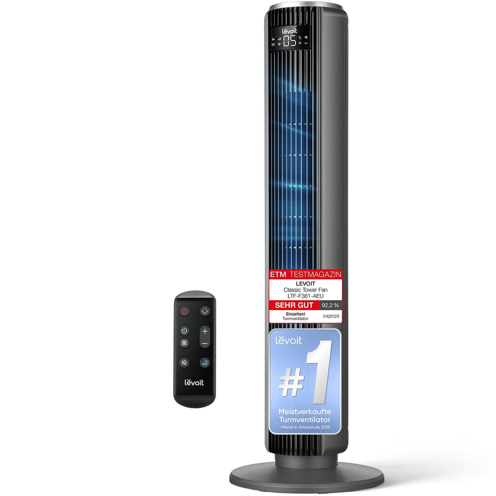 Levoit LTF-F422-WEU Turmventilator 107,6 cm – 12 Stufen, 4 Modi, 25 dB, 90° Oszillation, Perlenweiß