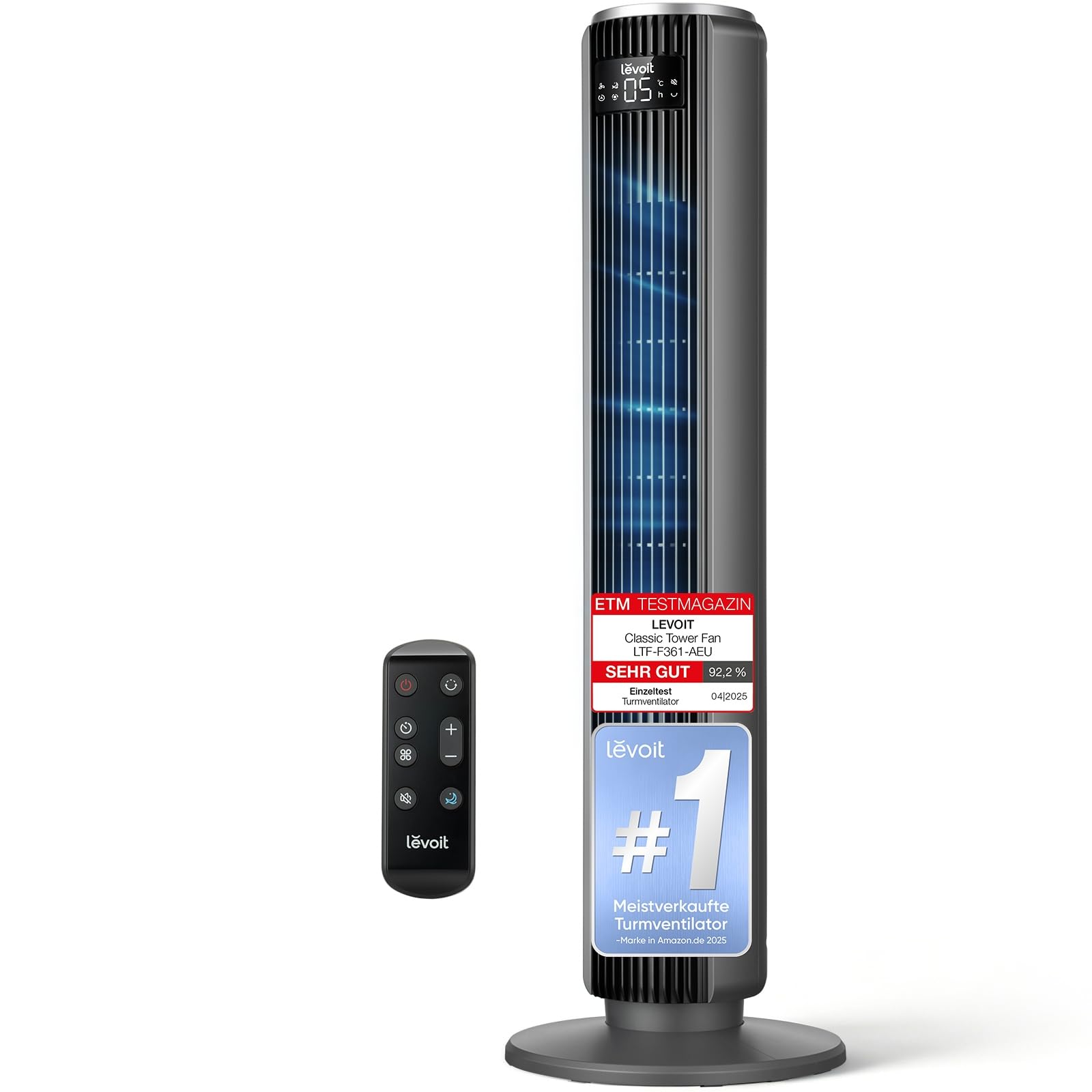 Levoit LTF-F422S-KEU Classic Pro Smart Turmventilator – 12 Stufen, 25dB, 2844m³/h, Alexa, App, Schwarz