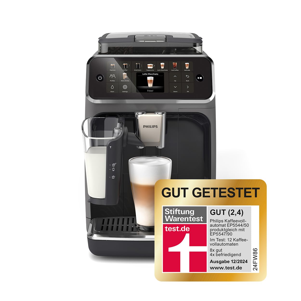 Philips EP5546/70 5500 Series LatteGo Kaffeevollautomat 1,8L – SilentBrew, 20 Getränke, QuickStart, Schwarz/Silber