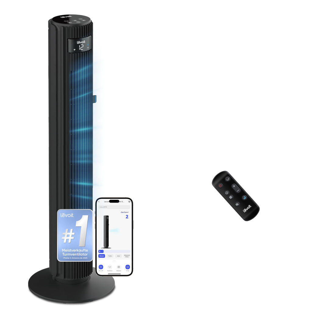 Levoit LTF-F422-WEU Turmventilator 107,6 cm – 12 Stufen, 4 Modi, 25 dB, 90° Oszillation, Perlenweiß