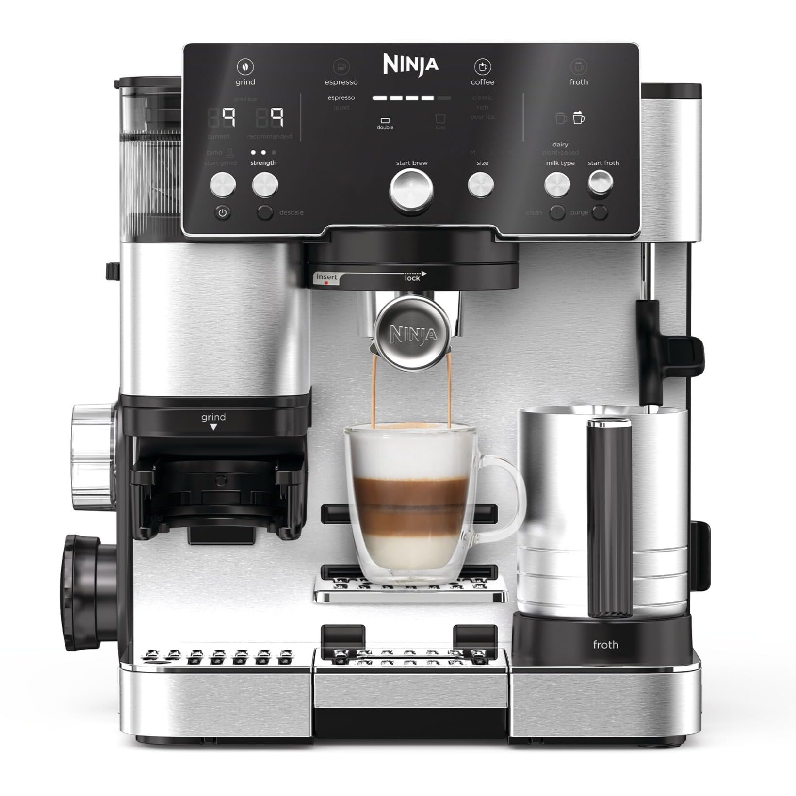 Ninja ES601EUGM Luxe Premier 3-in-1 Kaffeemaschine 2L – Barista-Assist, Mahlwerk, Mikroschaum, Grau Metall