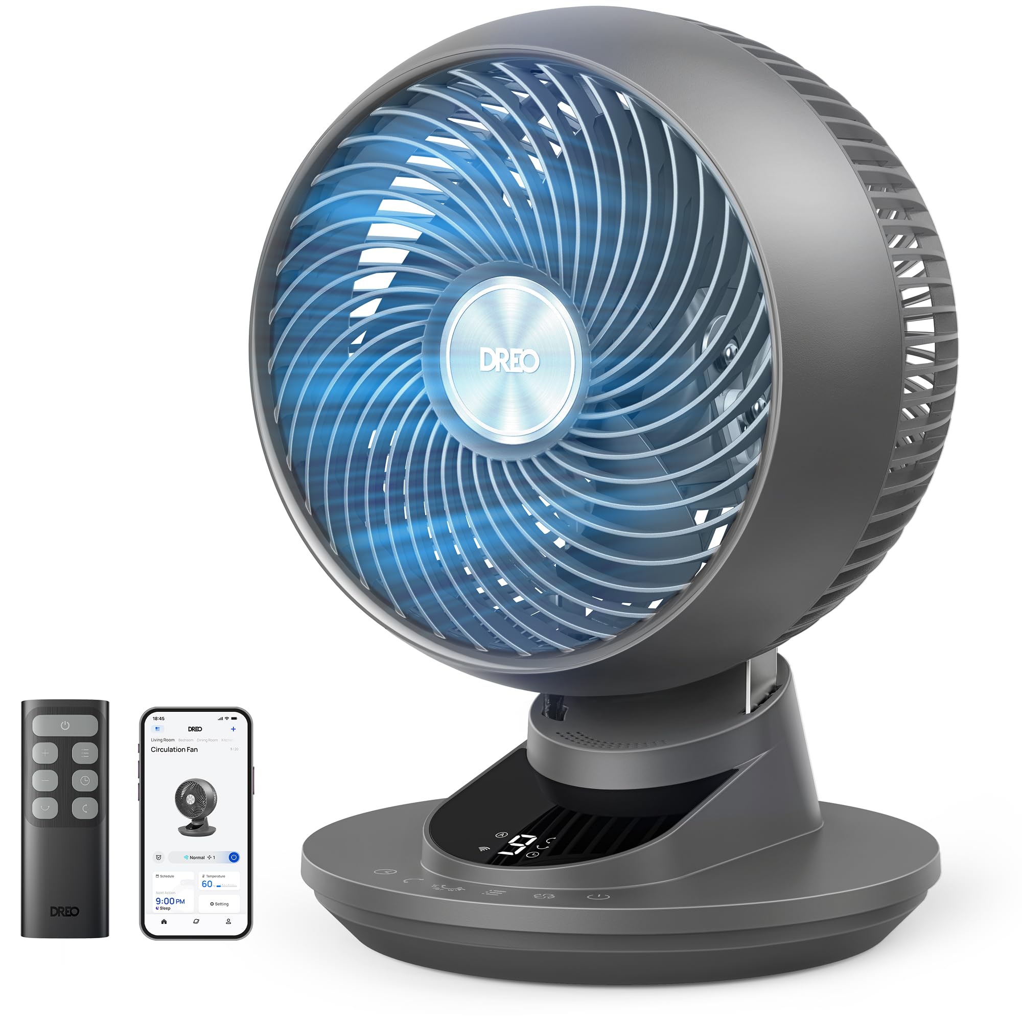 DREO TurboPoly DR-HAF008S Tischventilator – 1.530m³/h, 22dB, 100° Oszillation, 9 Stufen, WiFi, Alexa, Schwarz