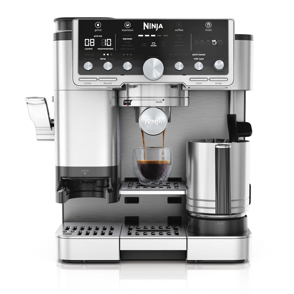 Ninja ES601EUGM Luxe Premier 3-in-1 Kaffeemaschine 2L – Barista-Assist, Mahlwerk, Mikroschaum, Grau Metall