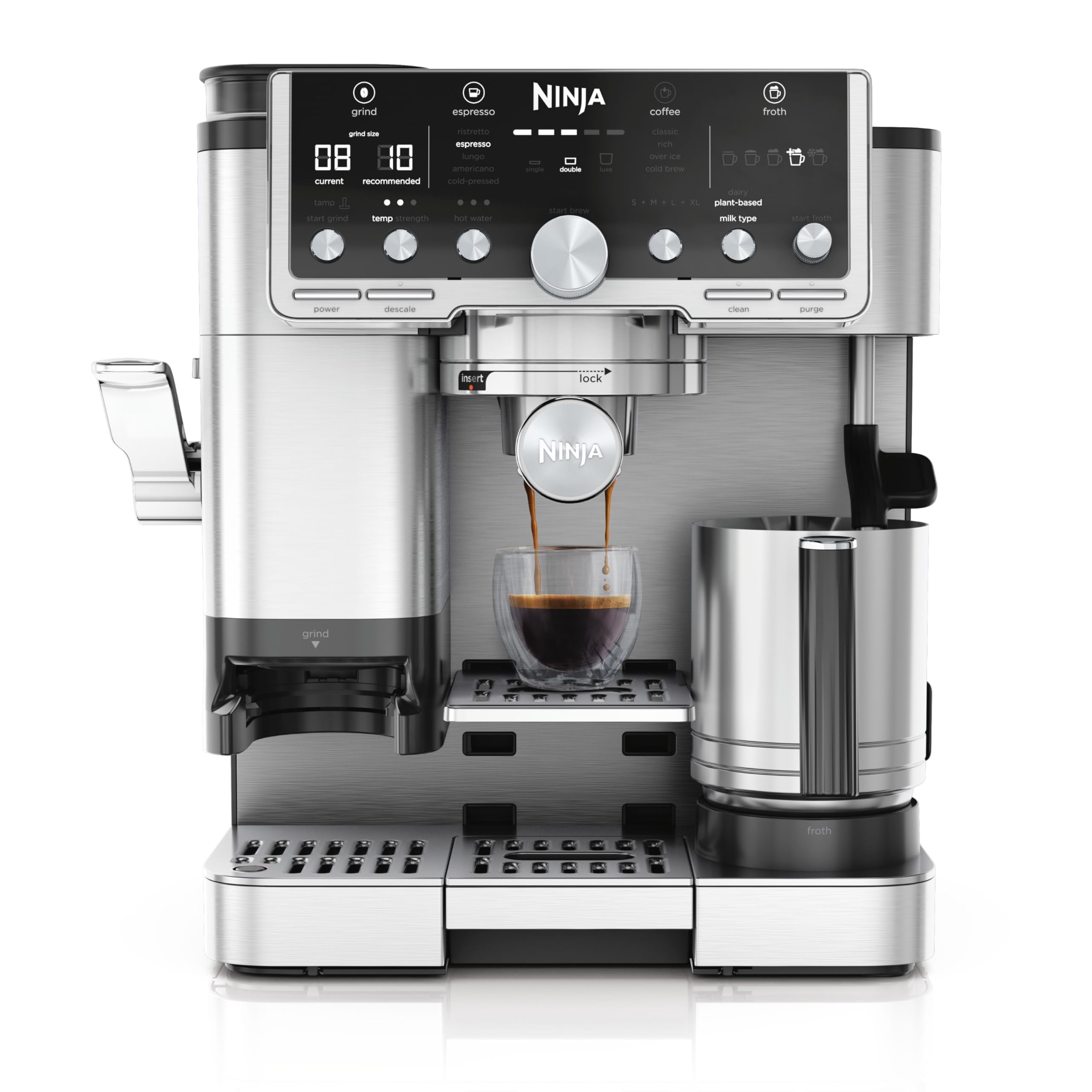 Ninja ES601EUGM Luxe Premier 3-in-1 Kaffeemaschine 2L – Barista-Assist, Mahlwerk, Mikroschaum, Grau Metall