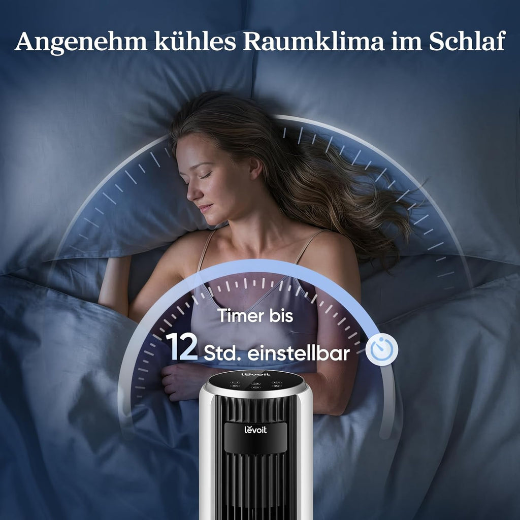 Levoit LTF-F362-WEU Classic Turmventilator 92cm – 20dB, 7,9m/s, 12 Stufen, Speicher, LED, 24W, Leinenweiß