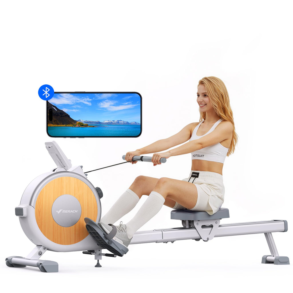 MERACH Q1s Rudergerät 160kg – 32-stufig Magnet, 5,5kg Schwungrad, App, Dual-Rail, 0,2m², Schwarz