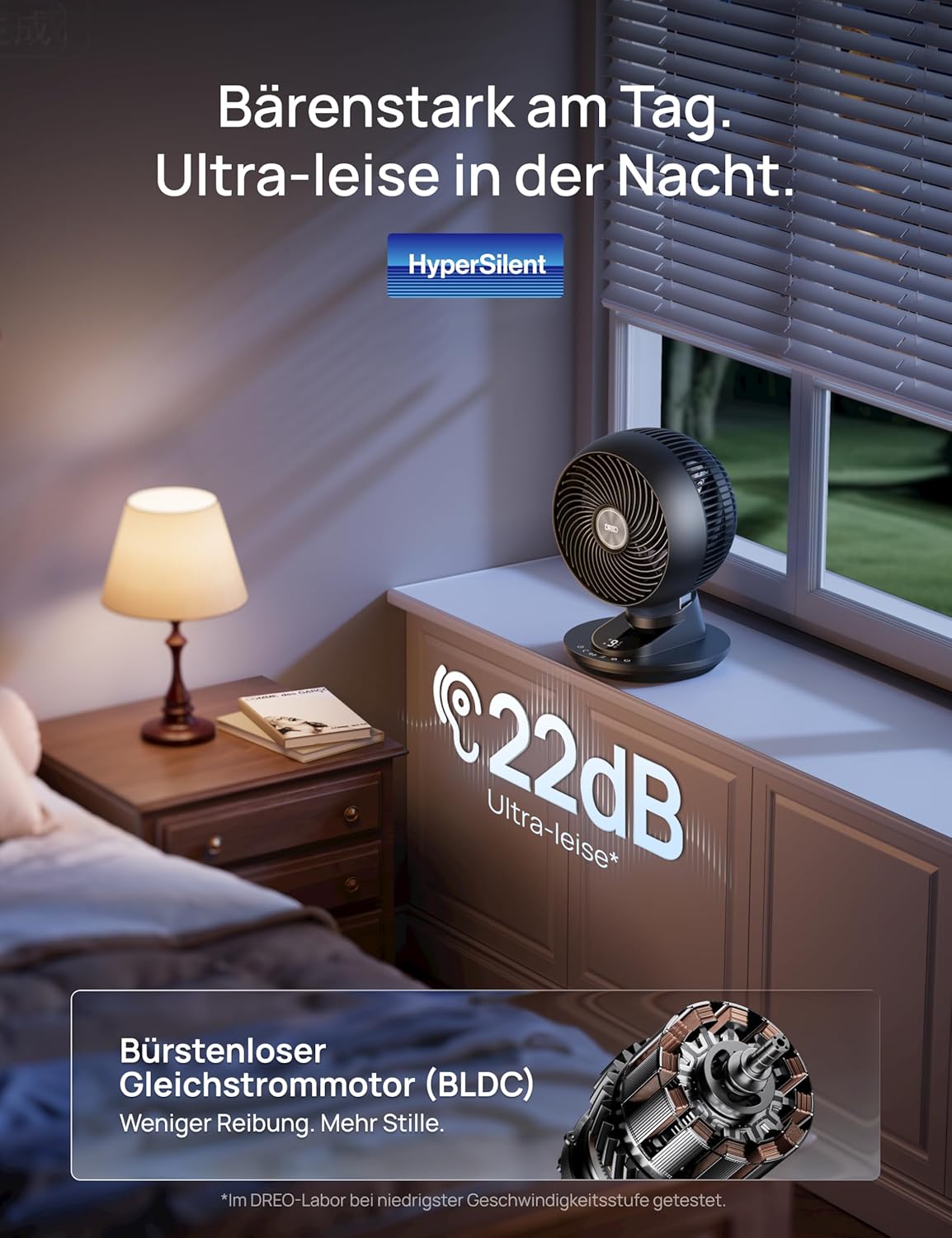 DREO TurboPoly DR-HAF008S Tischventilator – 1.530m³/h, 22dB, 100° Oszillation, 9 Stufen, WiFi, Alexa, Schwarz