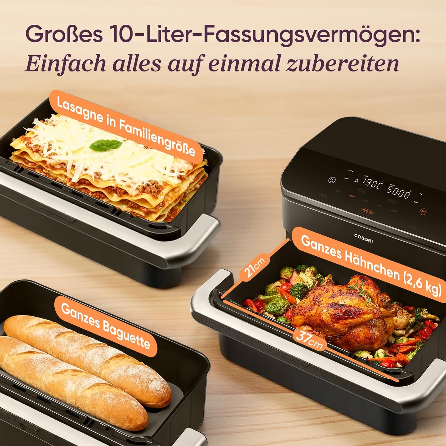 Cosori TF102S DualBlaze Heißluftfritteuse 10L – 3D Heizung, NTC-Sensor, 240°C, WiFi, 2800W, Schwarz