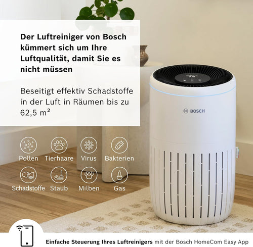 Bosch Air 4000i Luftreiniger 62,5m² – 3-in-1 HEPA+Aktivkohle, CADR 300m³/h, 25dB, App, Smart Home, Weiß